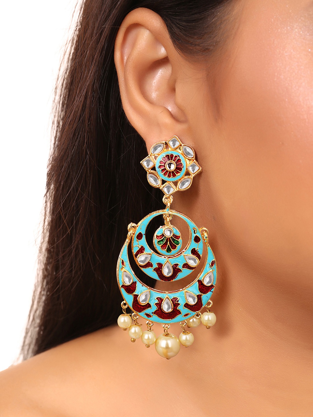 

Sanjog Gold-Toned Classic Pearls Chandbalis Earrings