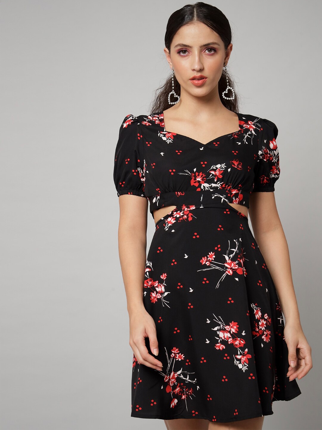 

emeros Black Floral Crepe Sheath Dress