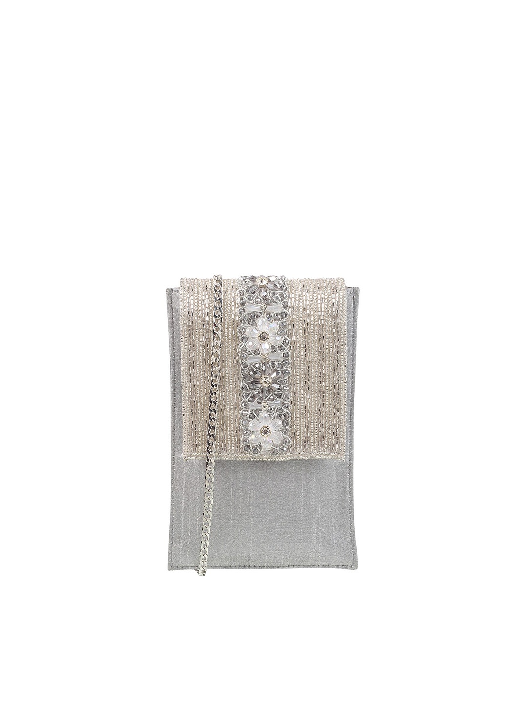 

Mochi Women Silver-Toned Floral Embellished Envelope