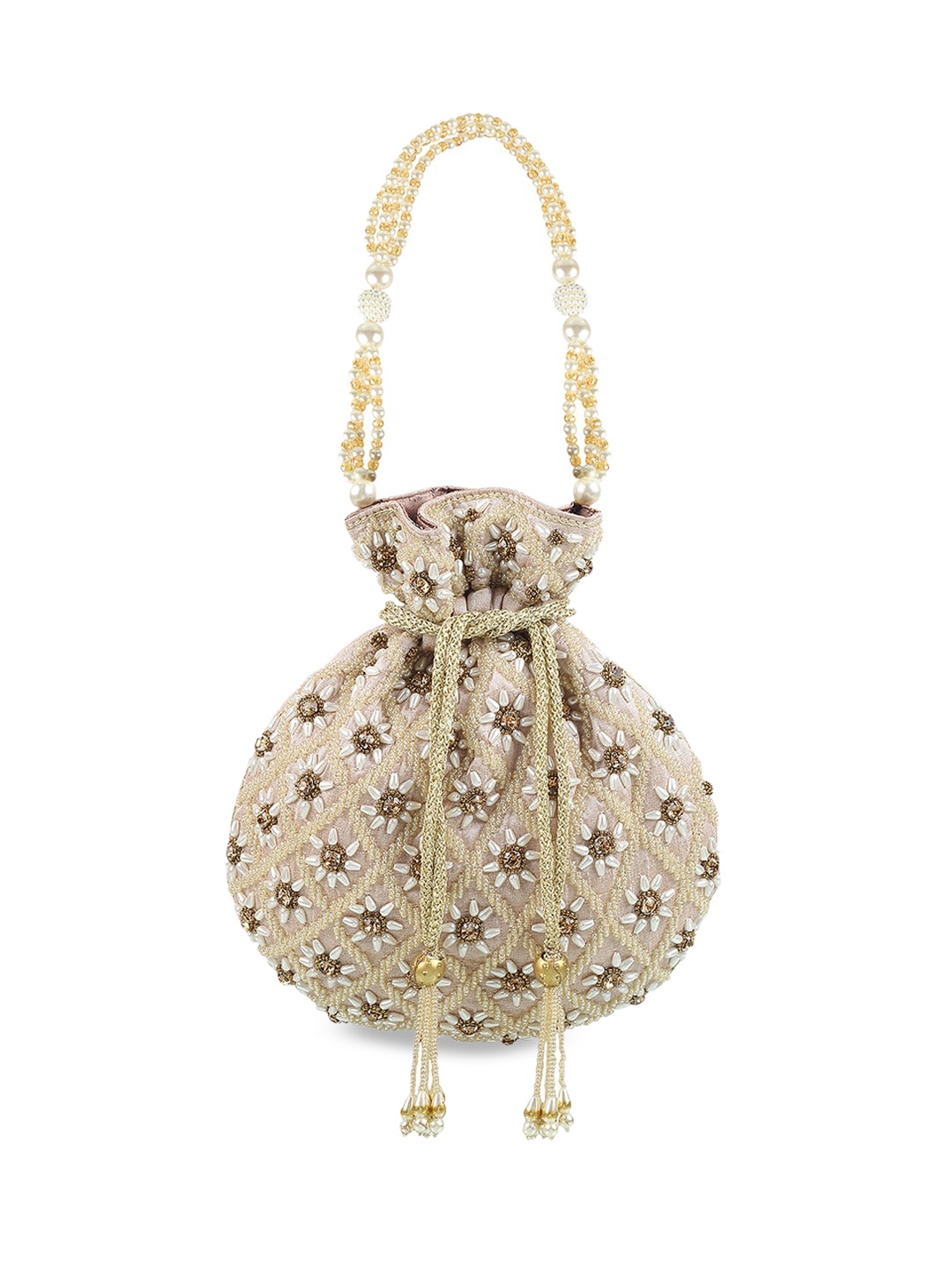 

Mochi Women Rose Gold & Gold-Toned Embellished Embroidered Potli Clutch
