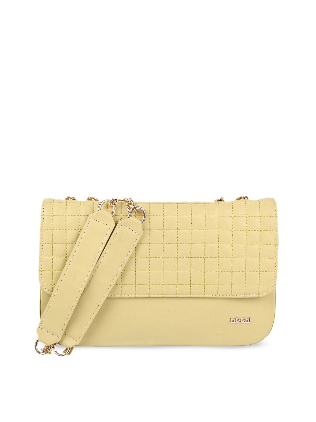 

Mochi Yellow Textured Structured Sling Bag with Quilted