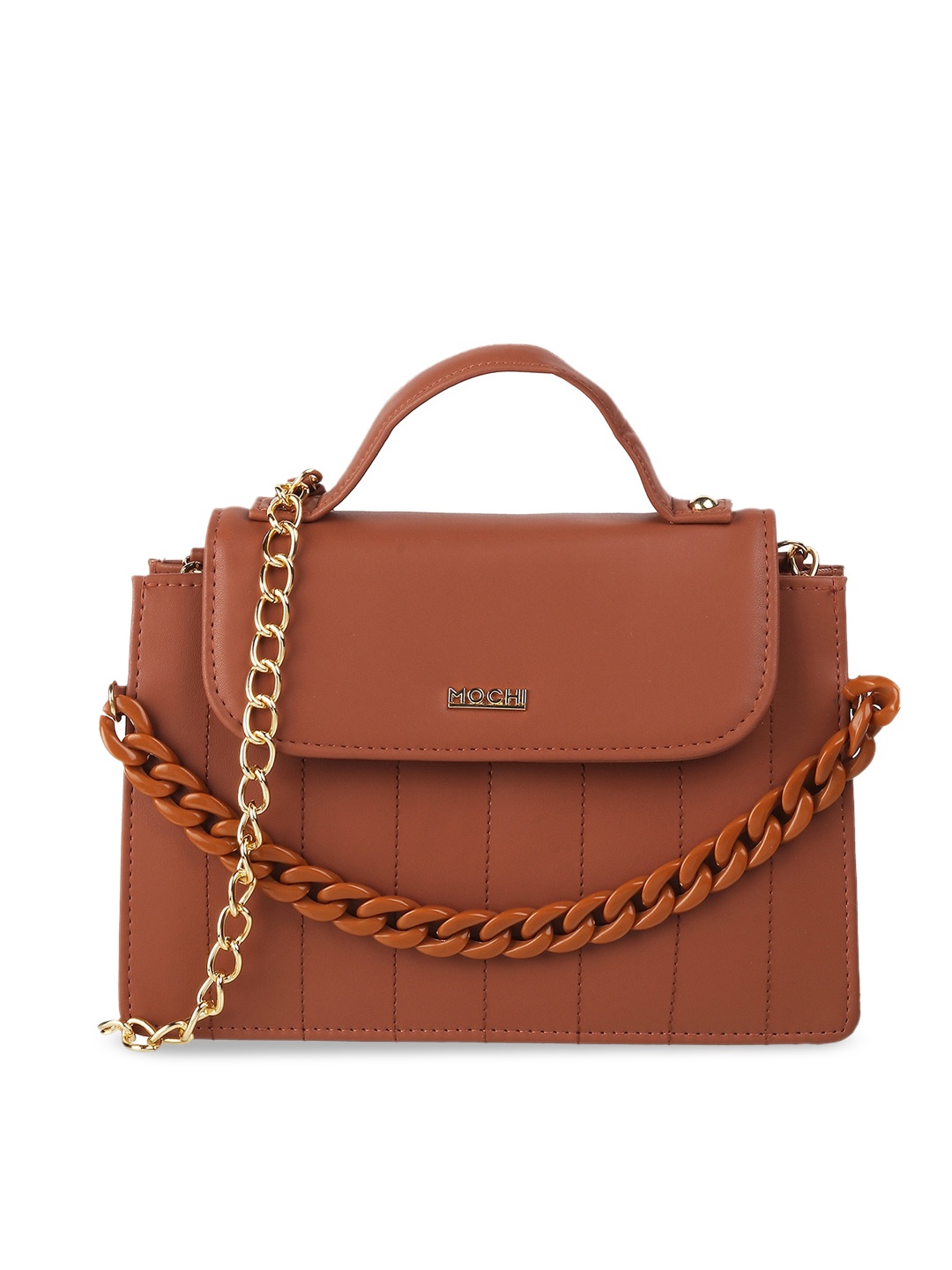 

Mochi Tan Striped PU Structured Satchel