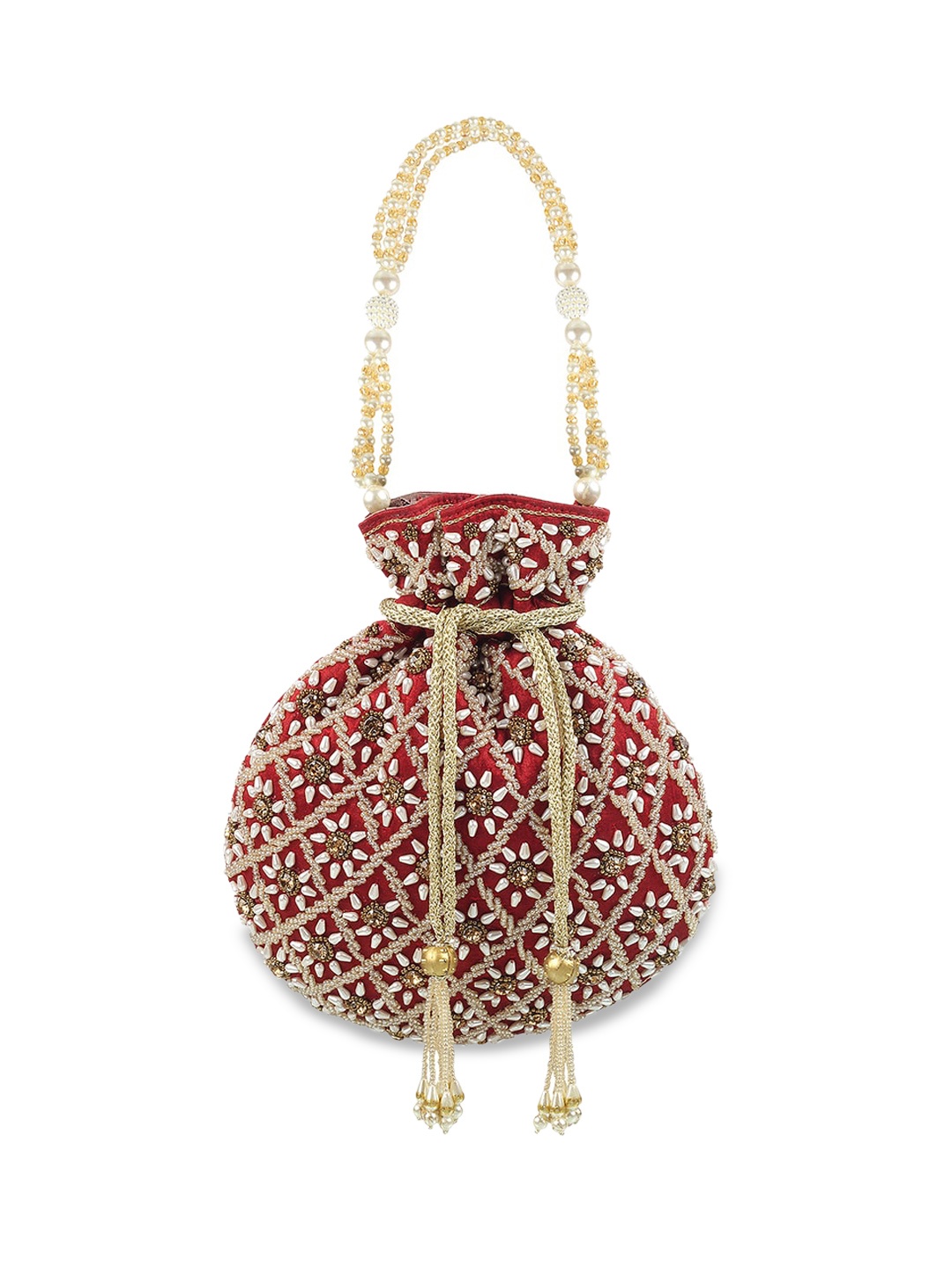 

Mochi Maroon Ethnic Motifs Bucket Tote Bag with Cut Work