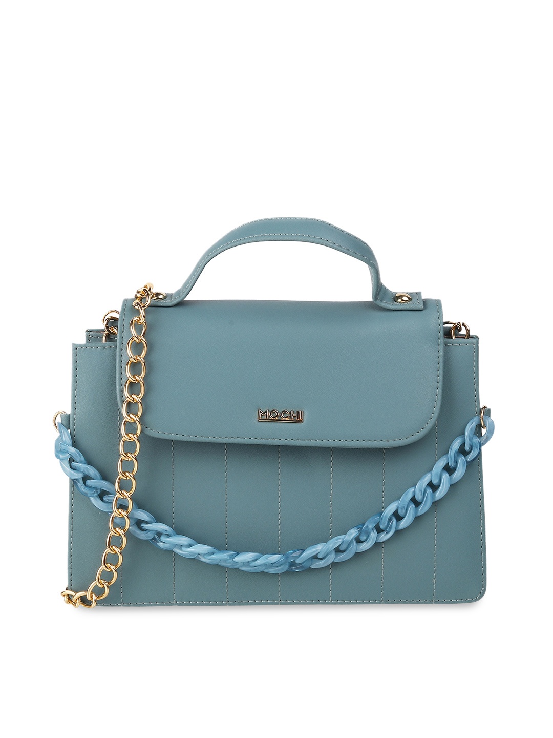 

Mochi Women Blue PU Structured Satchel Bag