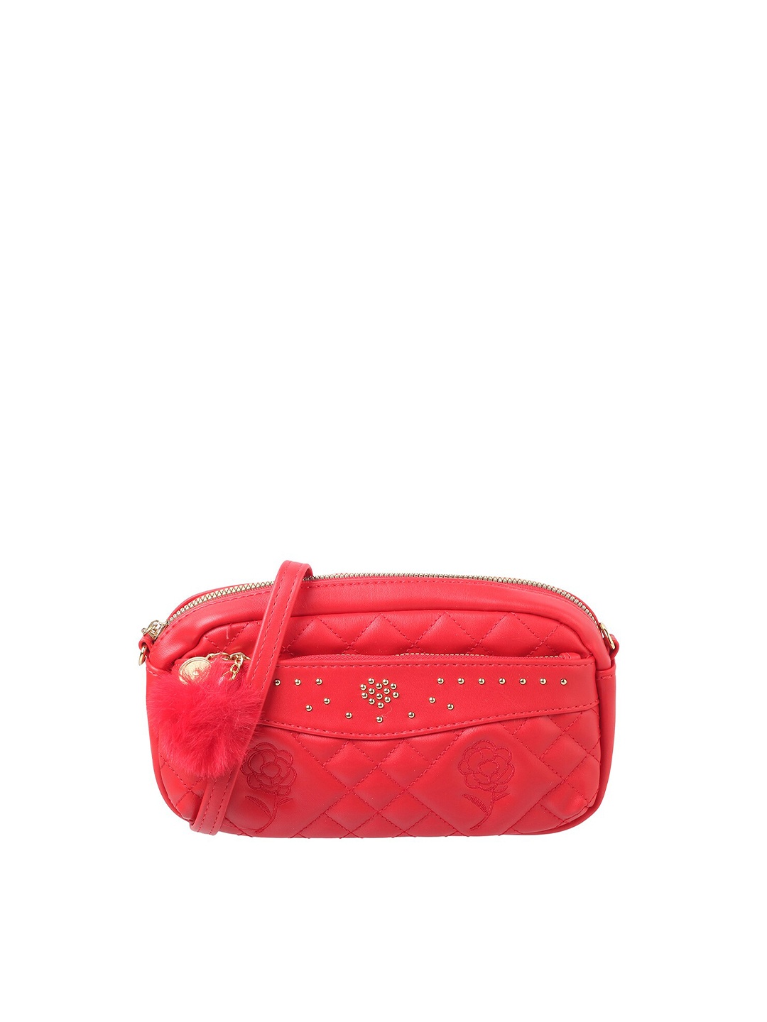 

WALKWAY by Metro Red Textured Structured Sling Bag with Quilted