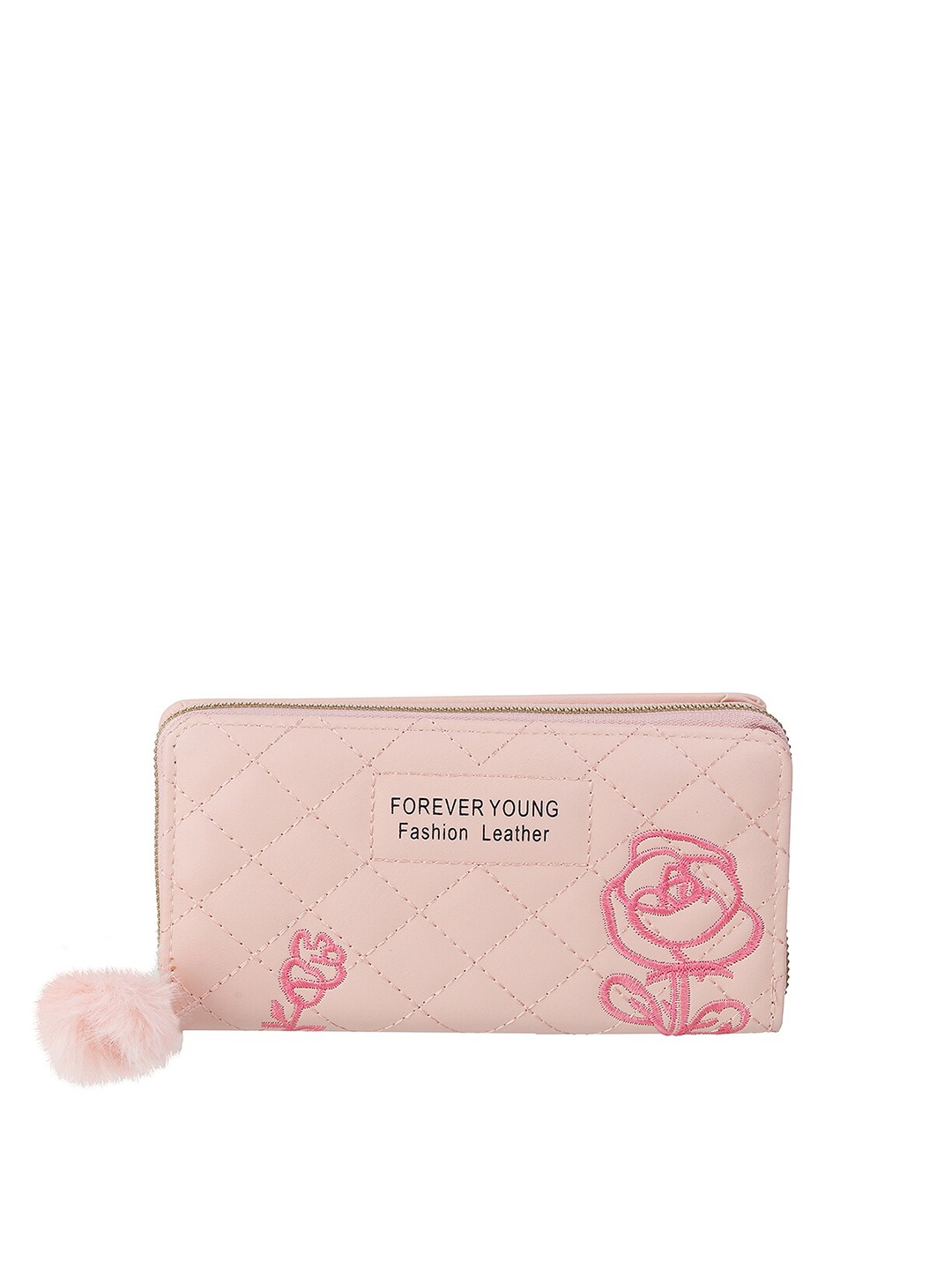 

WALKWAY by Metro Women Peach-Coloured & Pink Floral Printed Zip Around Wallet