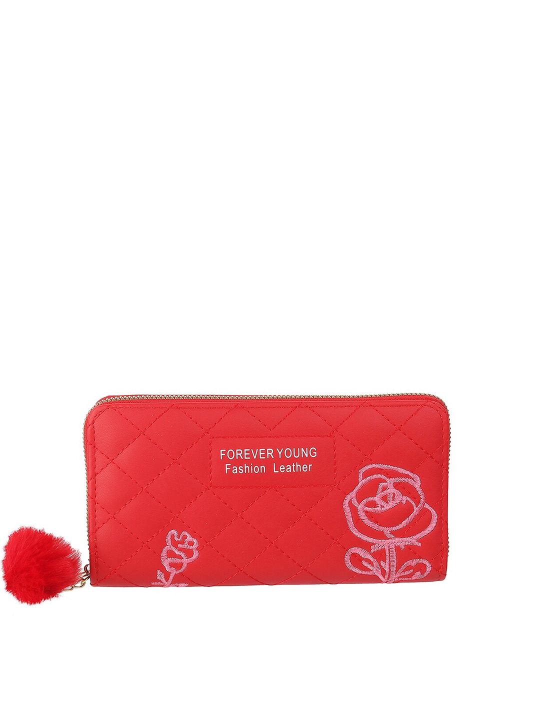 

WALKWAY by Metro Women Red & Pink Floral Quilted Zip Around Wallet