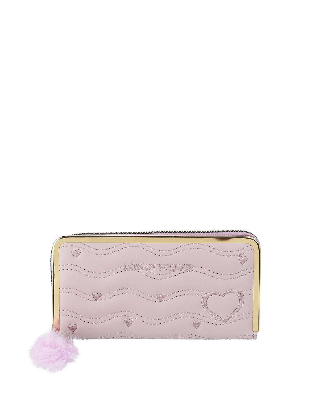 

WALKWAY by Metro Women Purple & Gold-Toned Quilted Zip Around Wallet