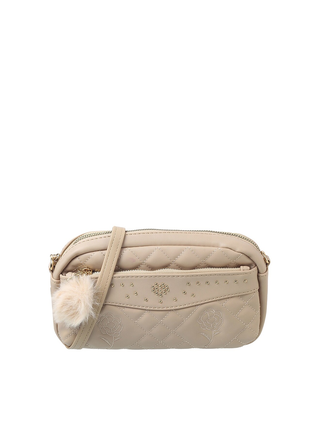

WALKWAY by Metro Women Beige & Gold-Toned Geometric Quilted Envelope