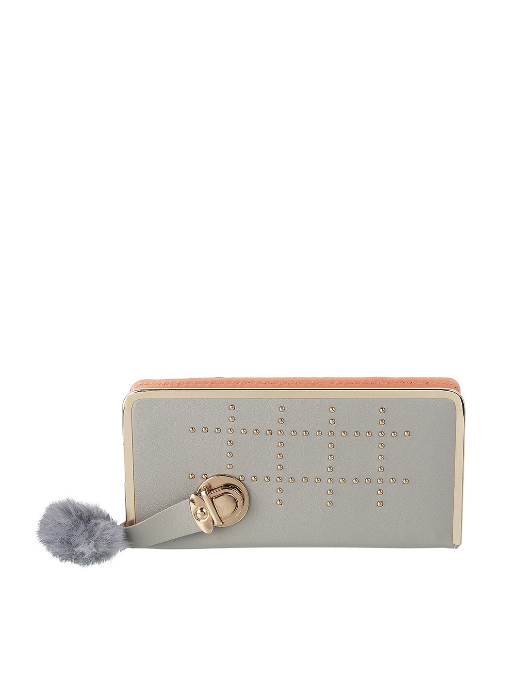 

WALKWAY by Metro Women Grey & Peach Embellished Zip Around Wallet