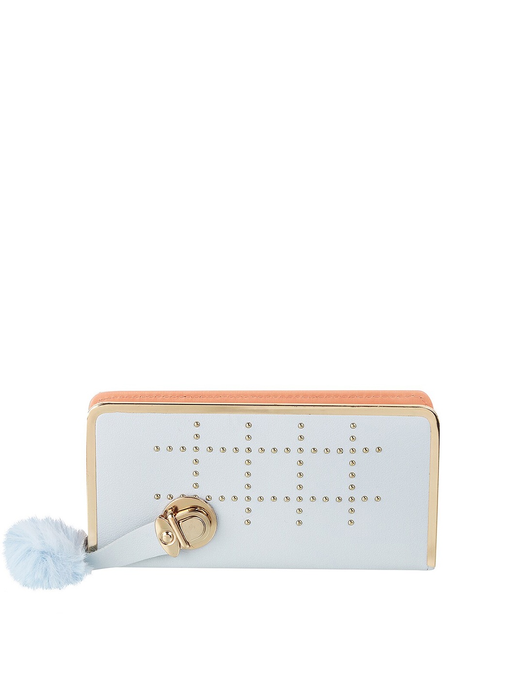 

WALKWAY by Metro Women Blue & Peach-Coloured Geometric Printed Embellished Zip Around Wallet