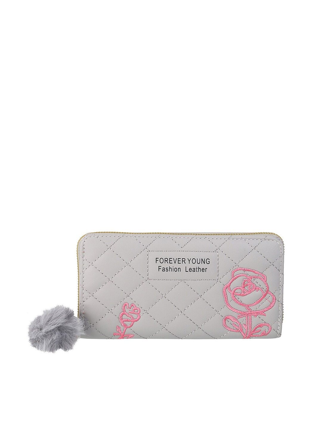 

WALKWAY by Metro Women Grey & Pink Floral Quilted Zip Around Wallet