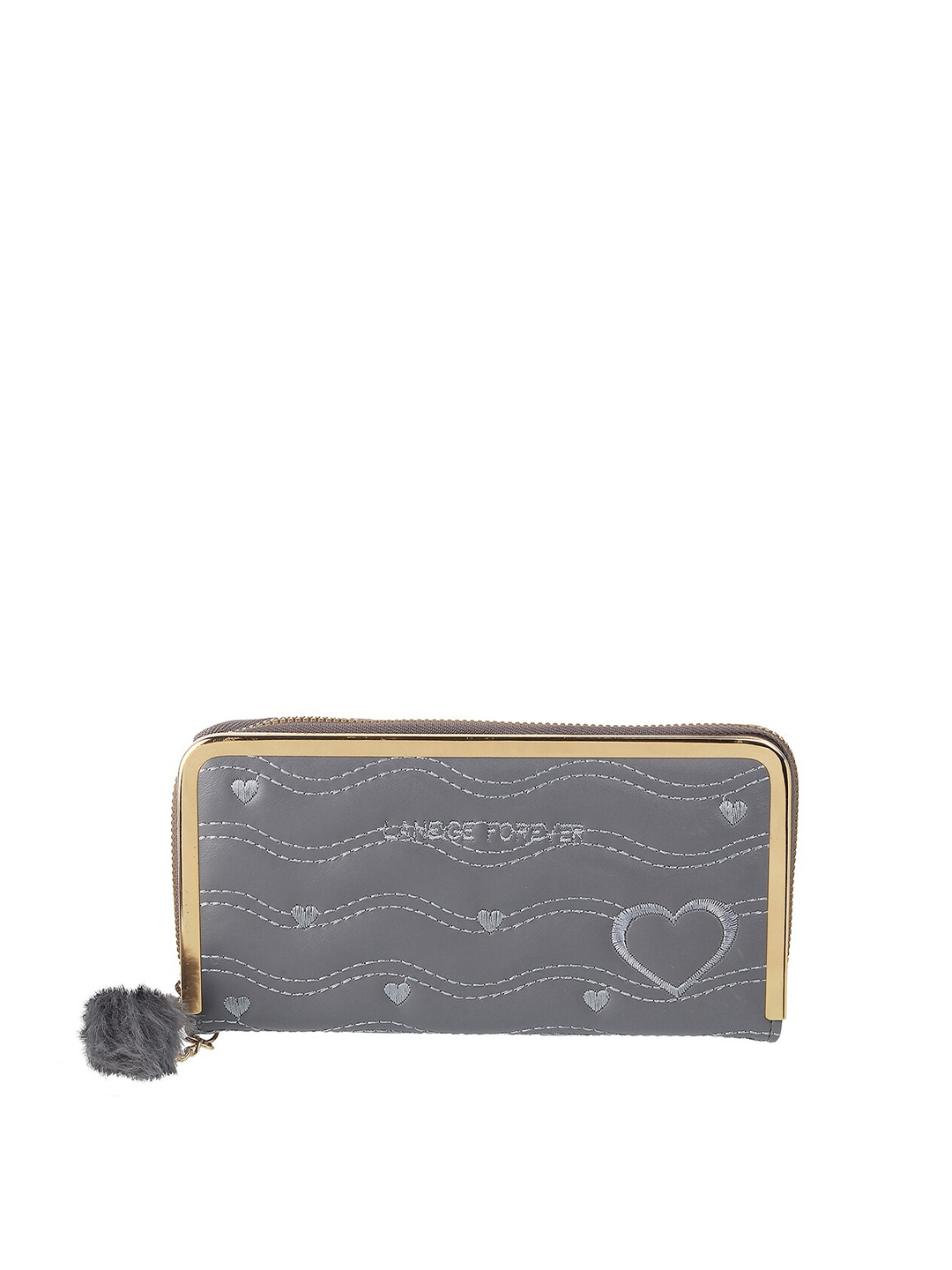 

WALKWAY by Metro Women Grey & Gold-Toned Geometric Embroidered Envelope