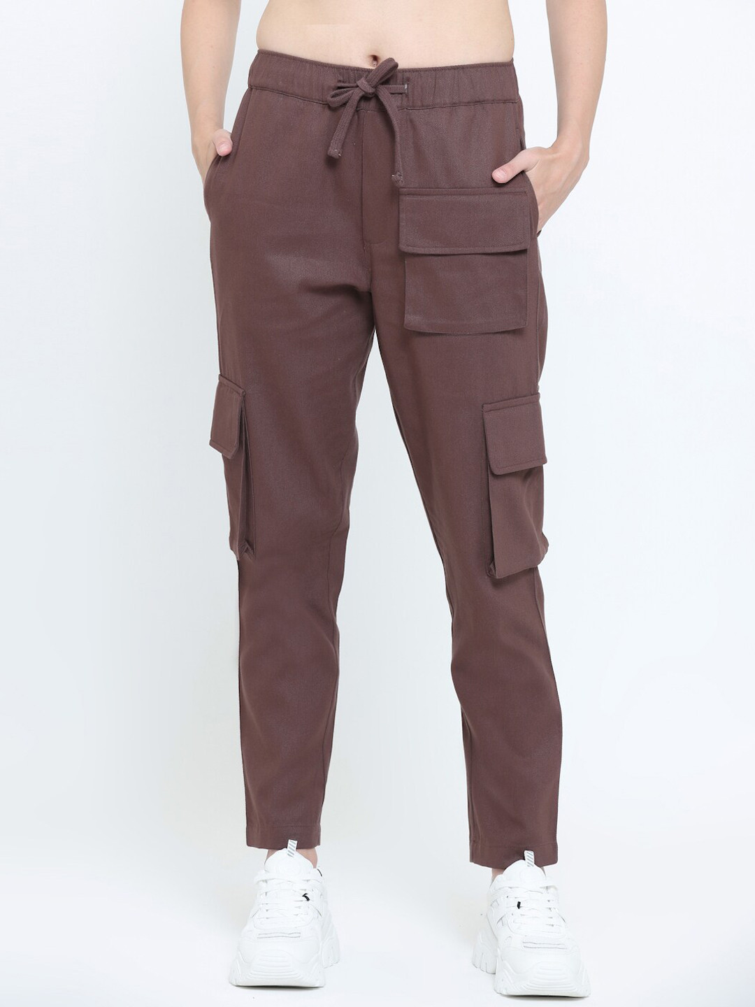 

EVERDION Women Brown Relaxed Straight Leg Straight Fit Cargos Trousers