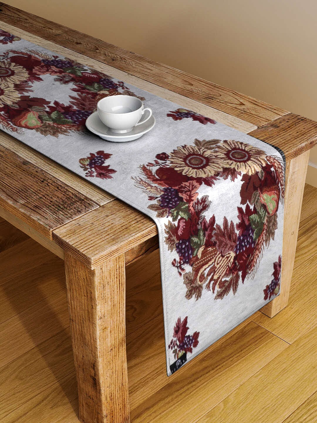 

Arrabi White & Brown Floral Printed 6 Seater Table Runner, Multi