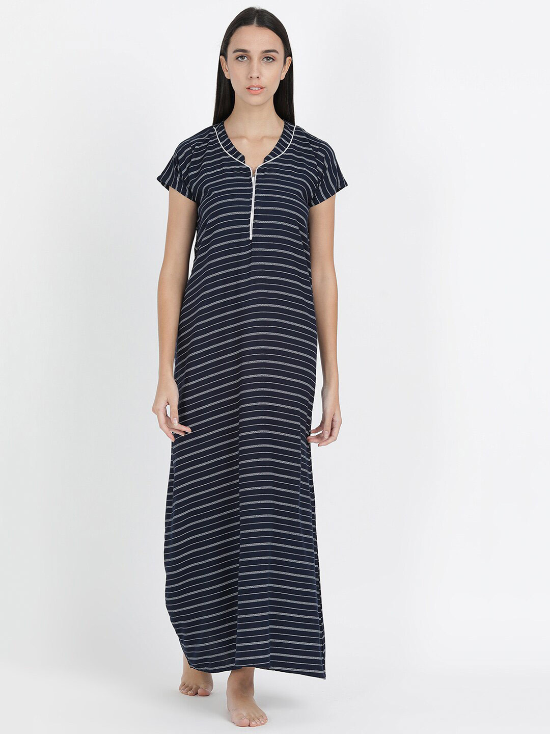 

V2 Value & Variety Navy Blue Striped Maxi Nightdress