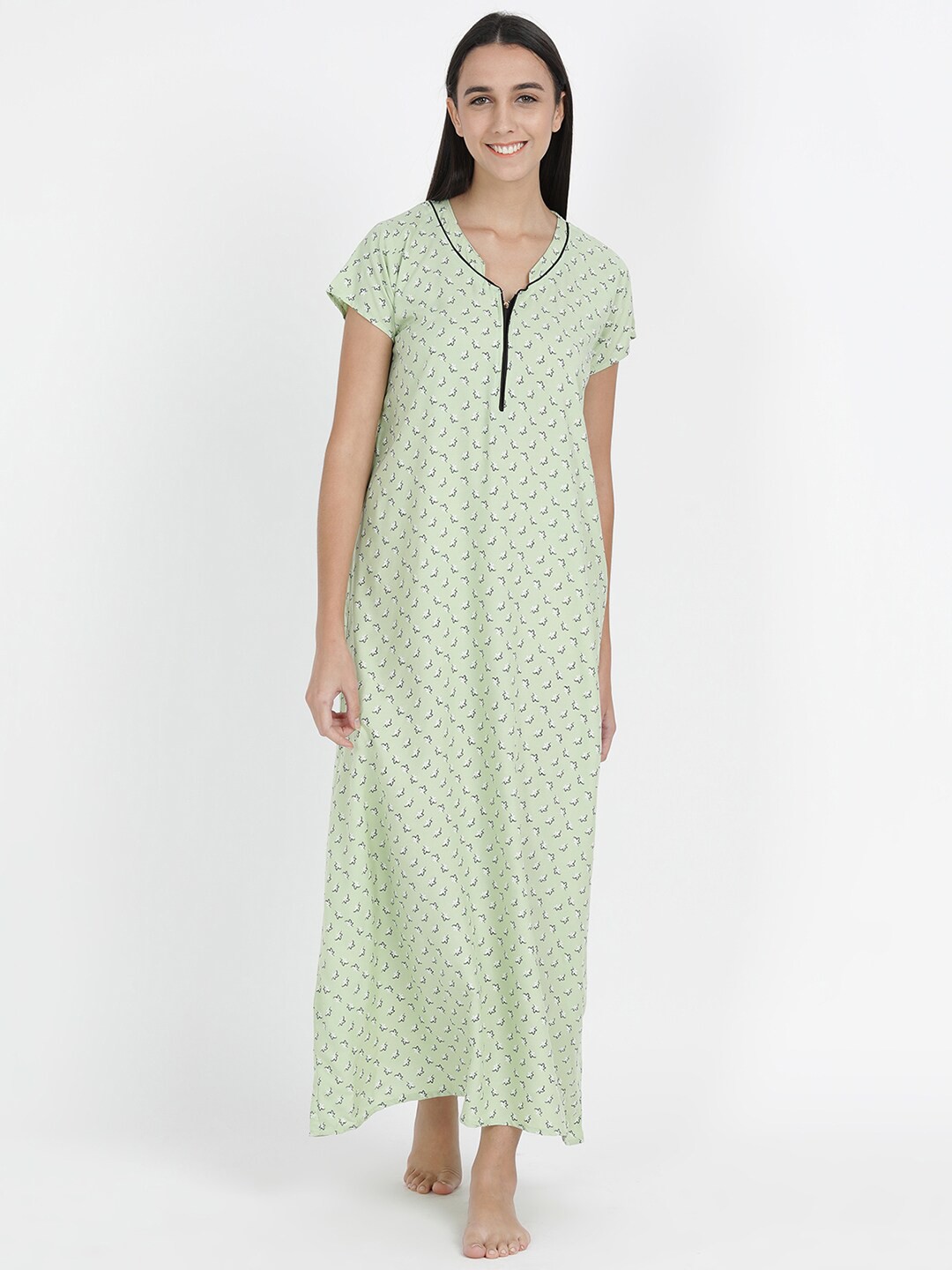 

V2 Value & Variety Green Printed Maxi Nightdress