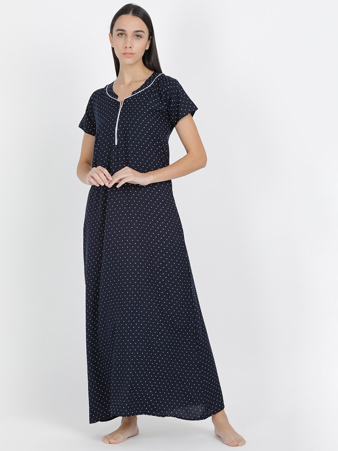 

V2 Value & Variety Women Blue Polka Dots Printed Maxi Nightdress