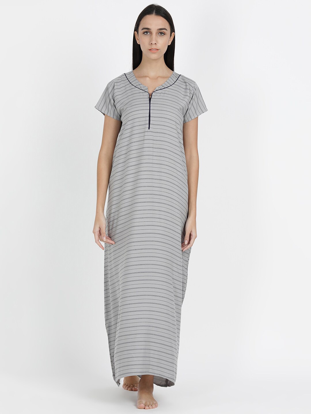 

V2 Value & Variety Grey Striped Maxi Nightdress