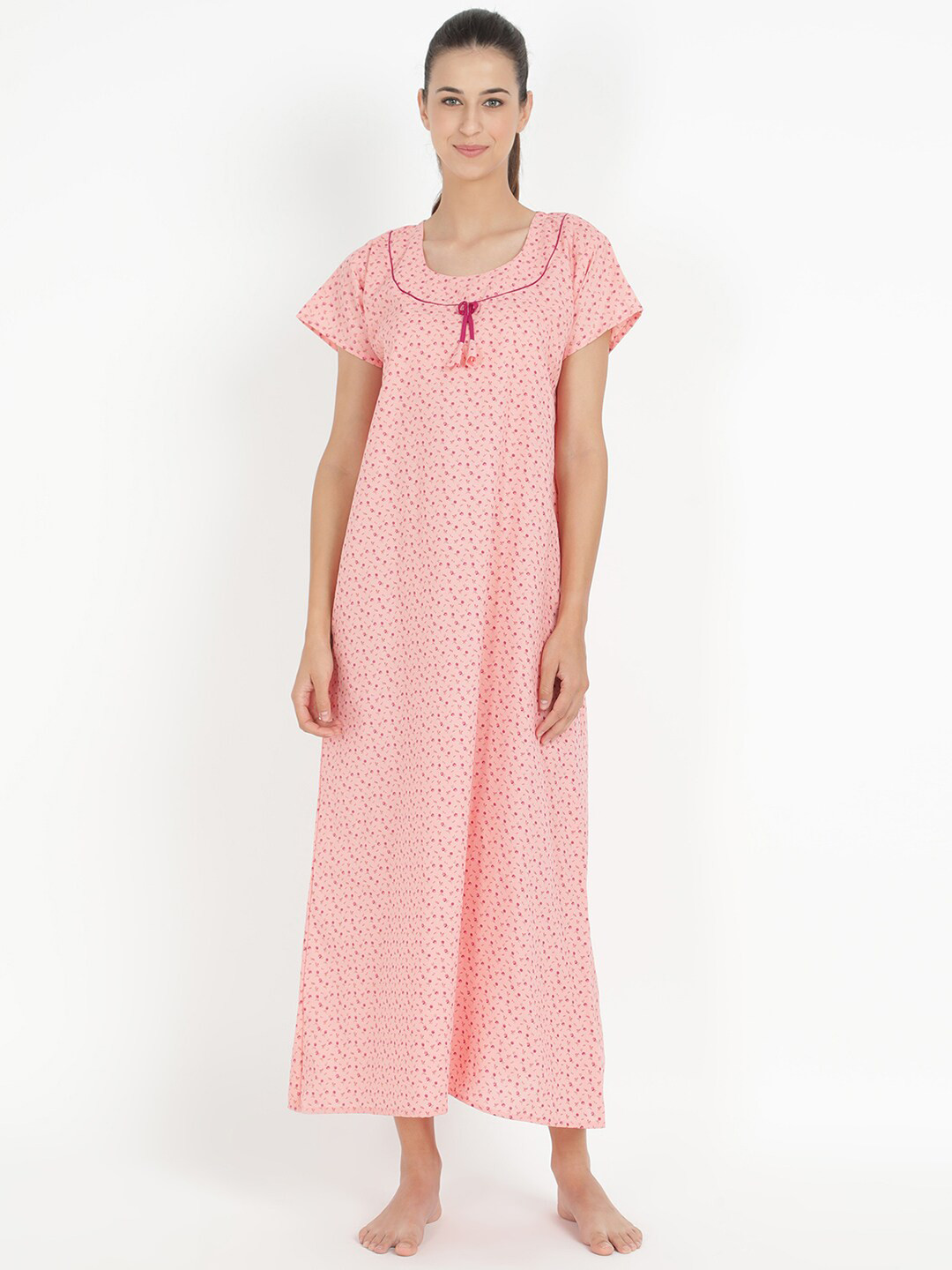 

V2 Value & Variety Beige Printed Maxi Nightdress