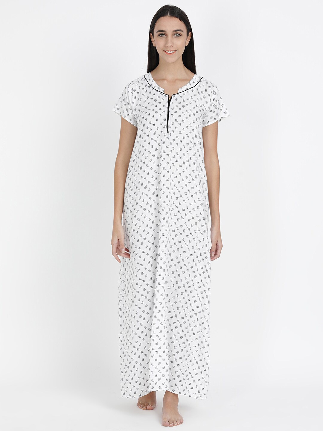 

V2 Value & Variety White Printed Maxi Nightdress
