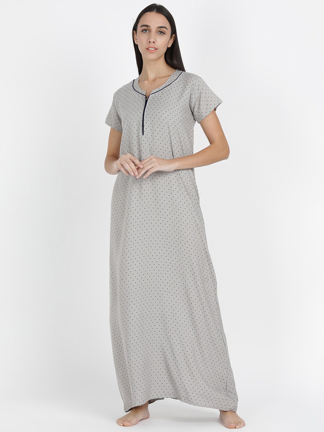 

V2 Value & Variety Women Grey Printed Maxi Nightdress