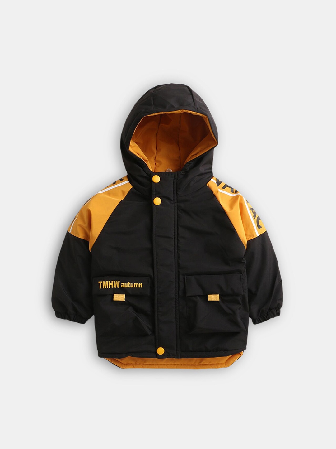 

Hopscotch Boys Black Solid Hooded Coats