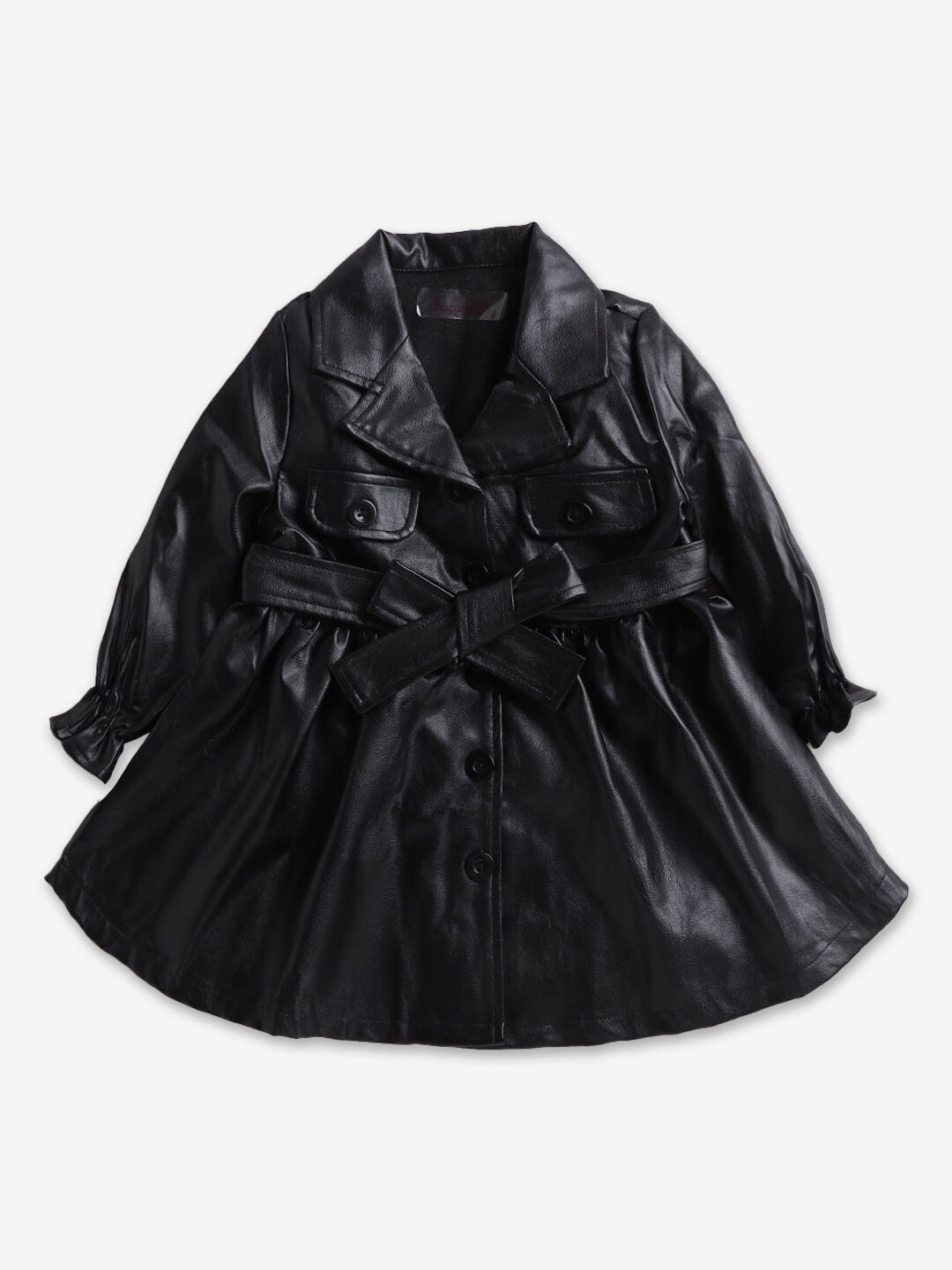 

Hopscotch Girls Black Solid PU Pea Coat