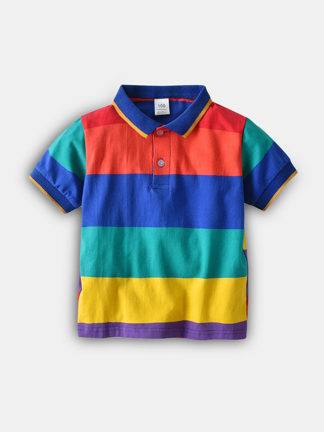 

Hopscotch Boys Green & Red Striped Cotton Polo Collar T-shirt