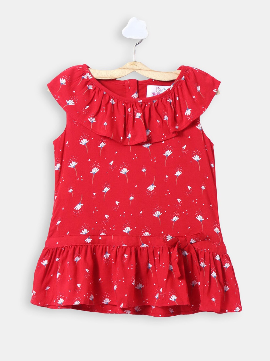 

Hopscotch Red Floral Print Ruffles Top