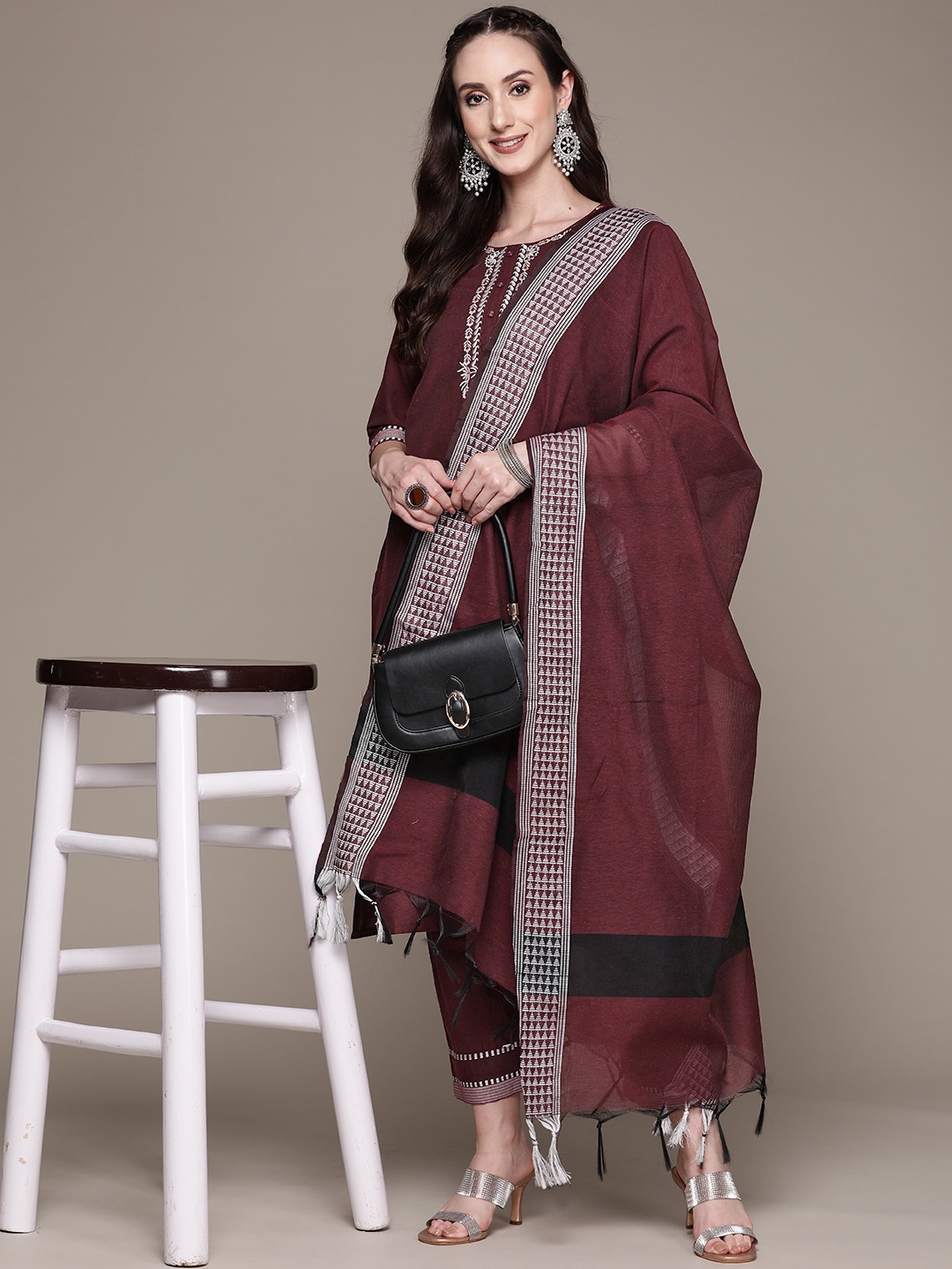 

Anubhutee Women Champagne Pure Cotton Kurta with Trousers & With Dupatta