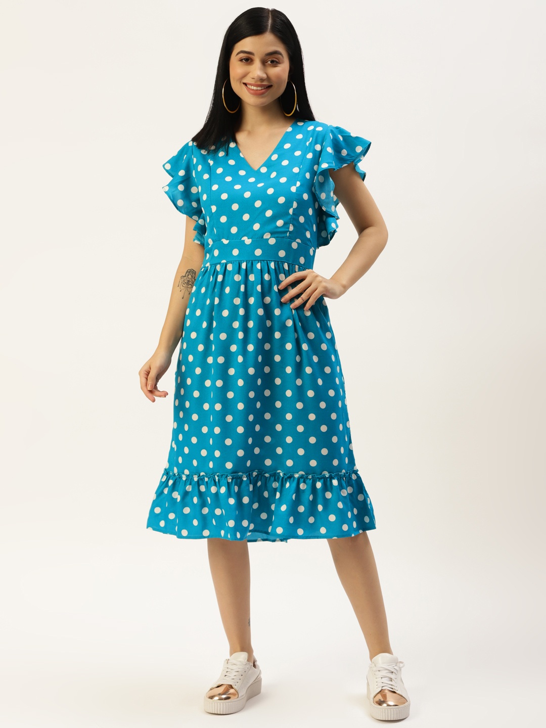 

BRINNS Turquoise Blue & White A-Line Midi Dress