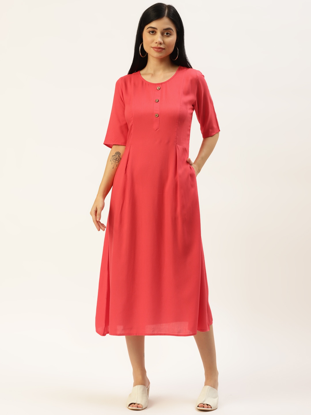 

BRINNS Red A-Line Midi Dress