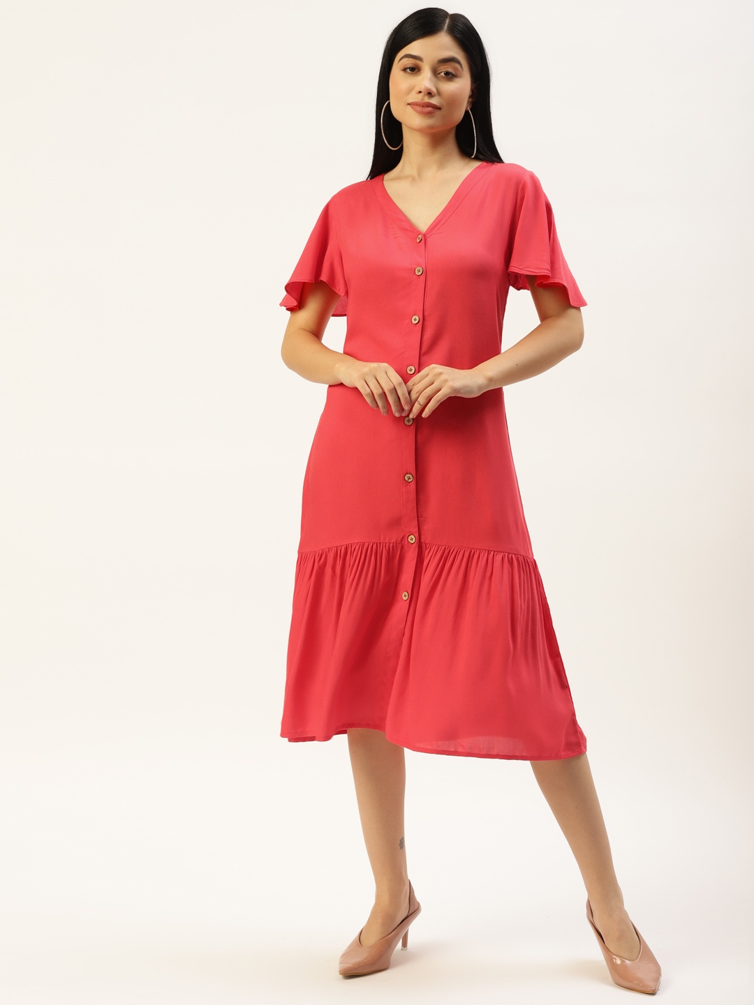 

BRINNS Red A-Line Midi Dress