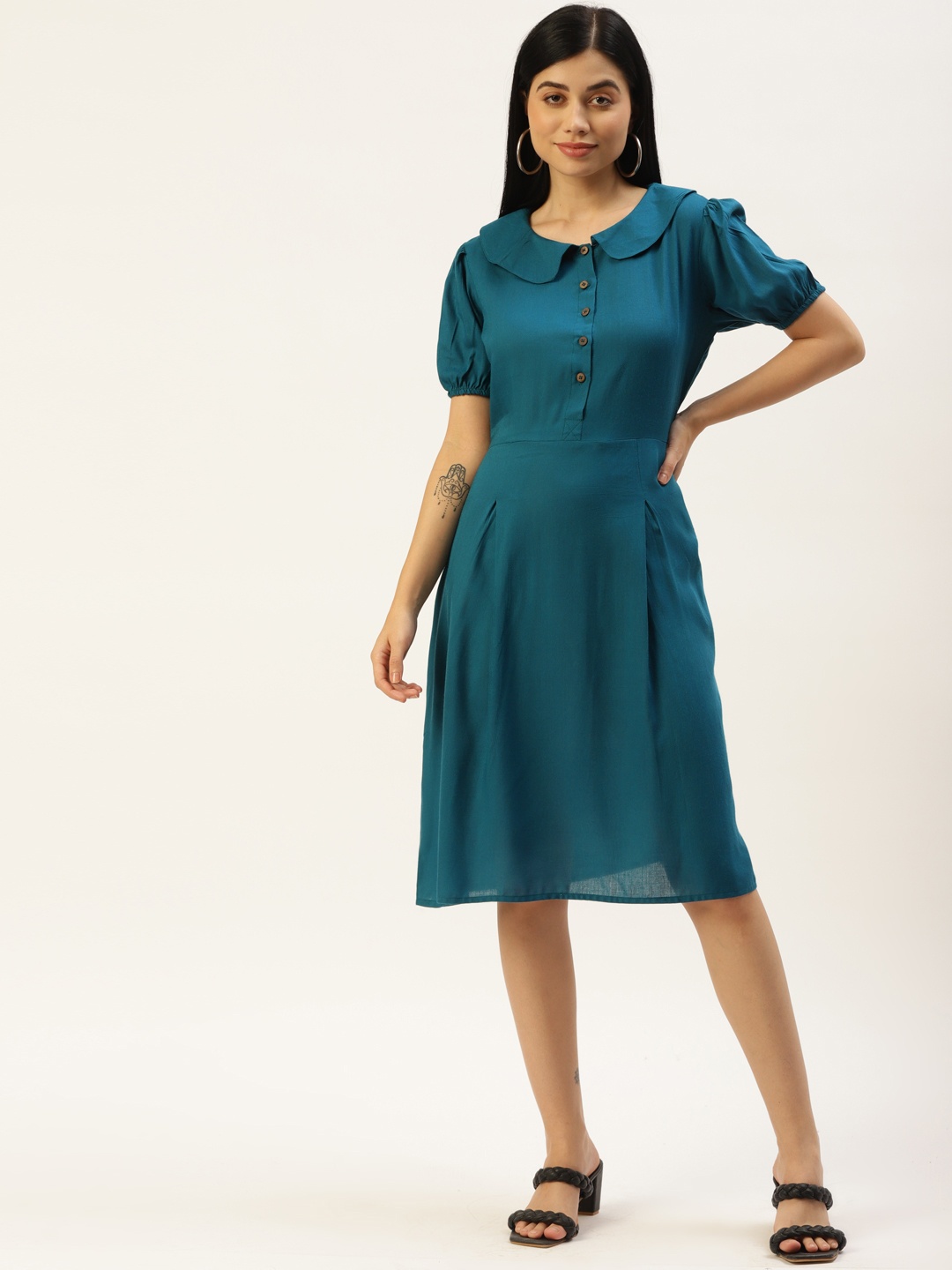 

BRINNS Teal Peter Pan Collar A-Line Midi Dress