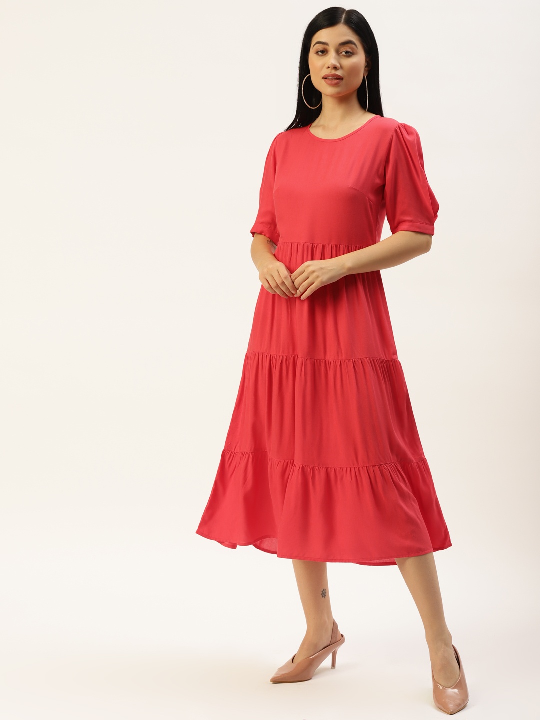 

BRINNS Red A-Line Midi Dress