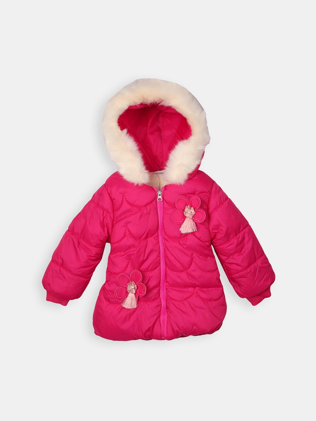 

Hopscotch Girls Pink Floral Applique Full-Sleeve Puffer Jacket