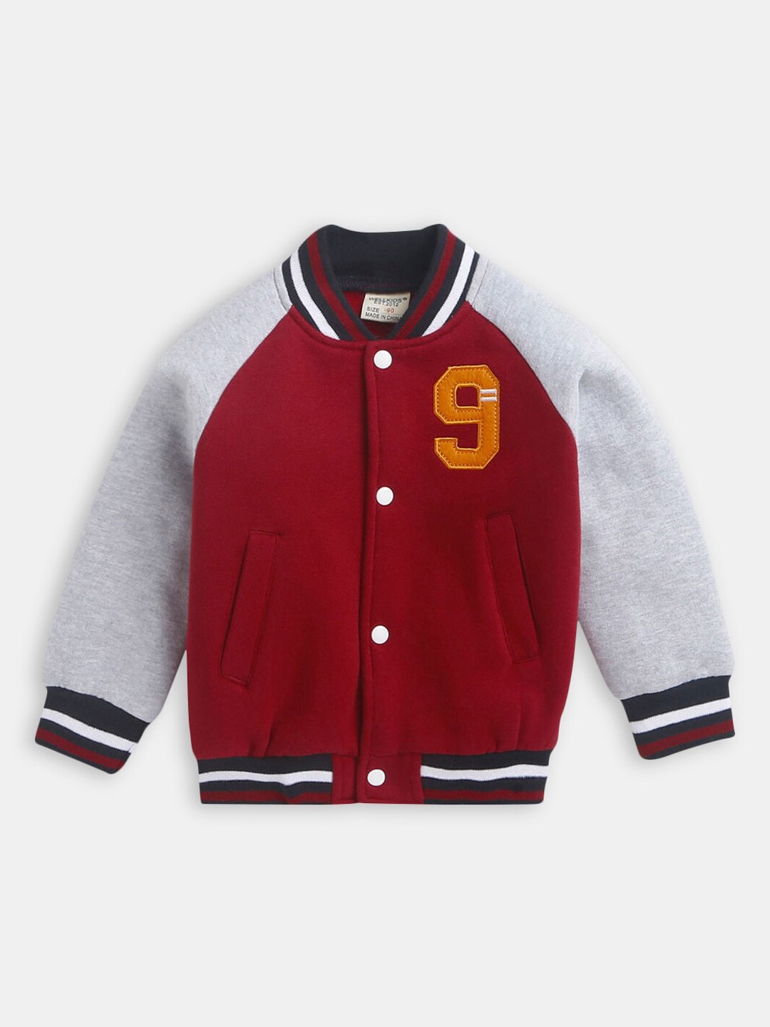 

Hopscotch Boys Red & Grey Colourblocked Varsity Jacket