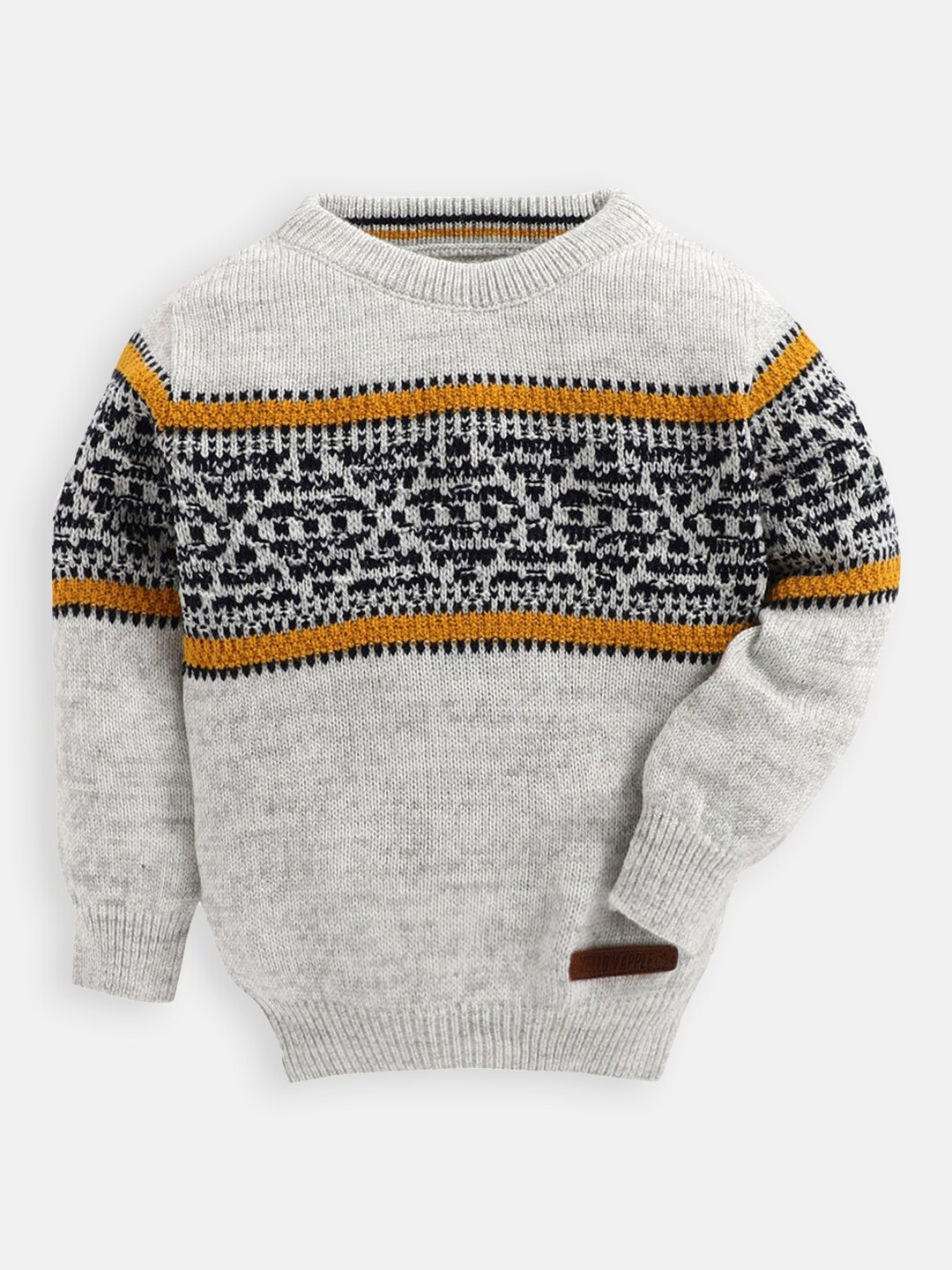 

Hopscotch Boys Grey And Mustard Printed Pullover Sweater