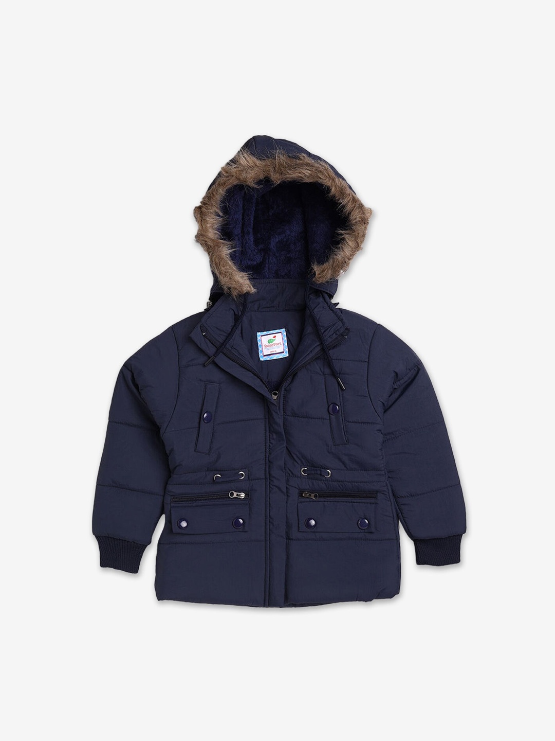 

Hopscotch Girls Navy Blue Solid Hooded Parka Jacket
