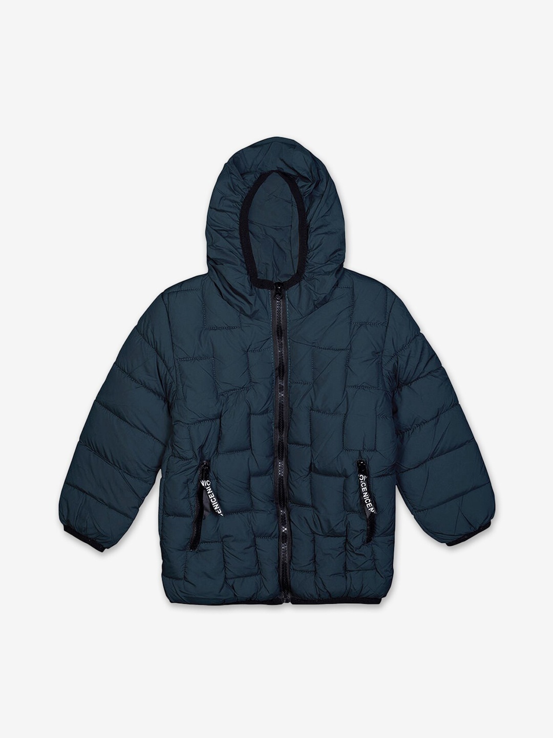 

Hopscotch Boys Navy Blue Geometric Puffer Jacket