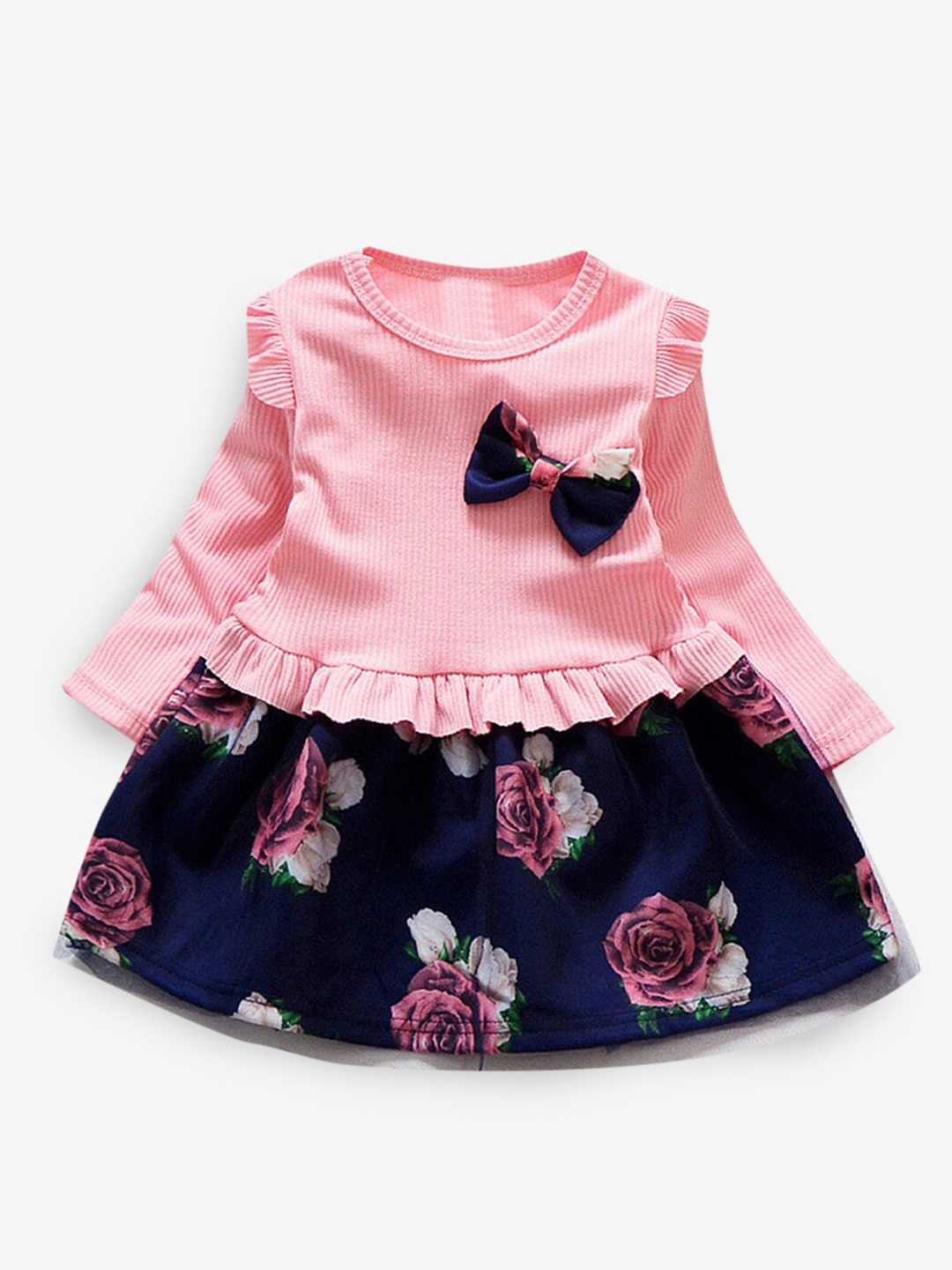

Hopscotch Girls Pink & Blue Floral Print A-Line Casual Dress
