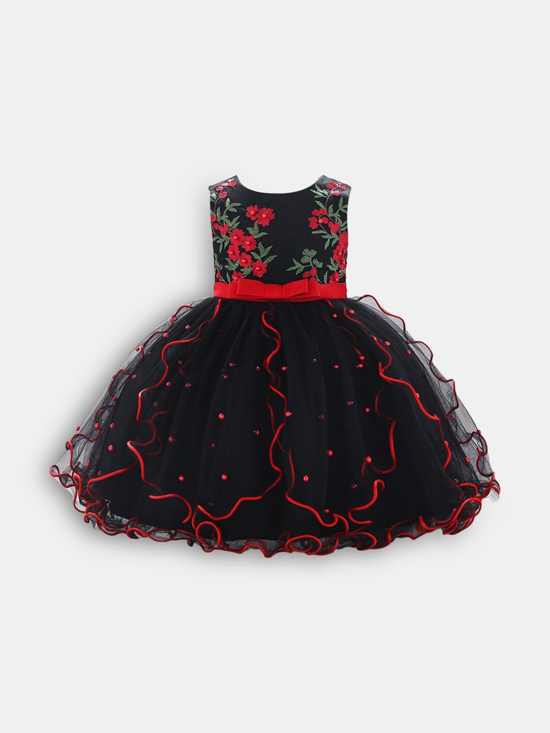 

Hopscotch Black Floral Embroidered Party Dress