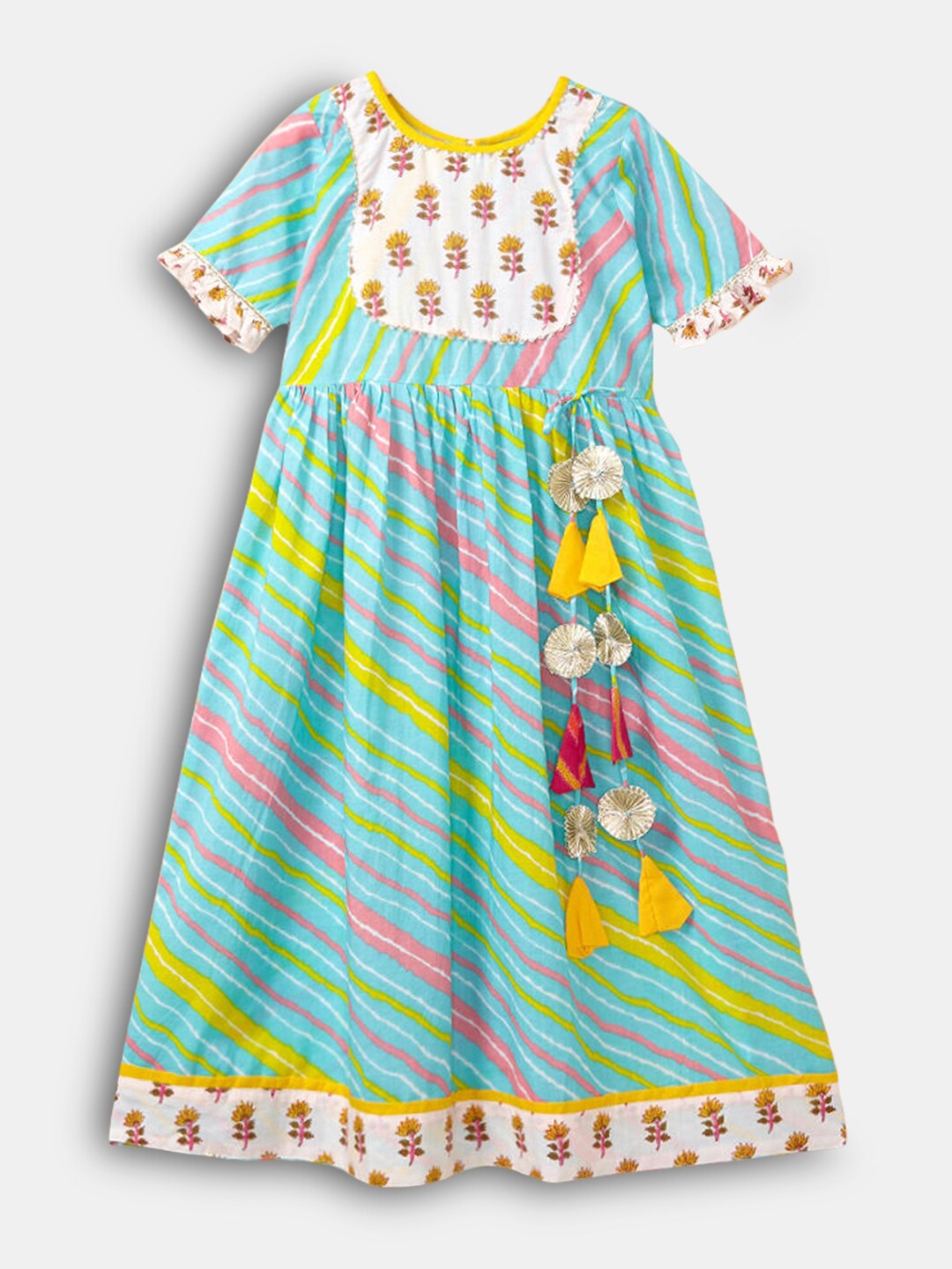 

Hopscotch Blue Striped Ethnic Maxi Dress