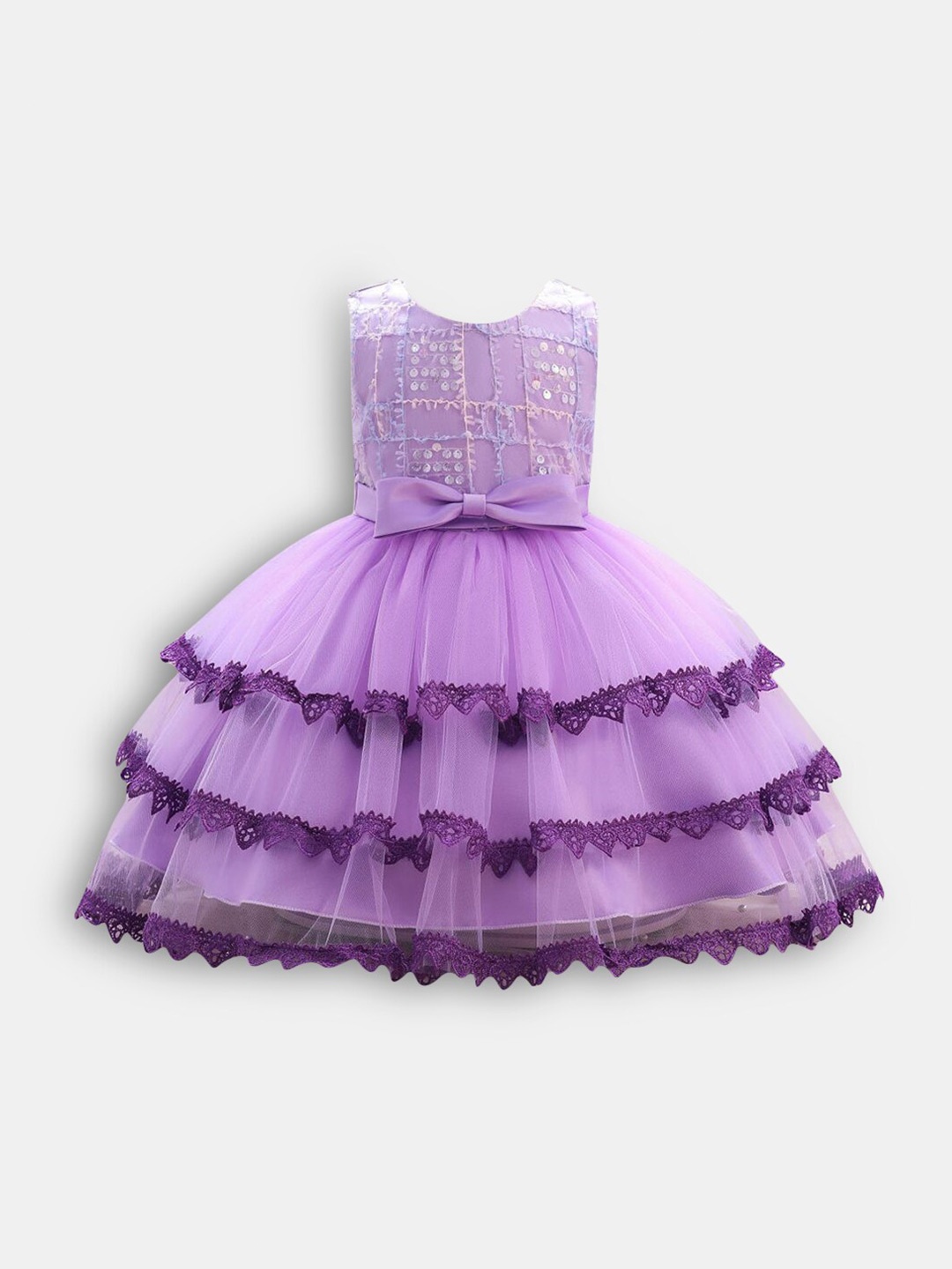 

Hopscotch Purple Embellished Layered Party Dress