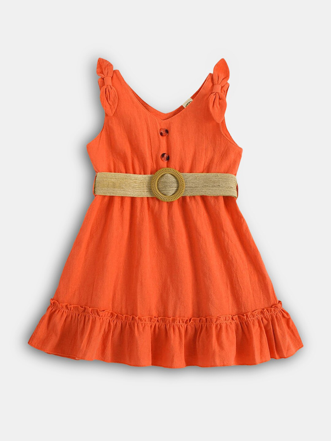 

Hopscotch Girls Orange Solid Fit & Flare Dress