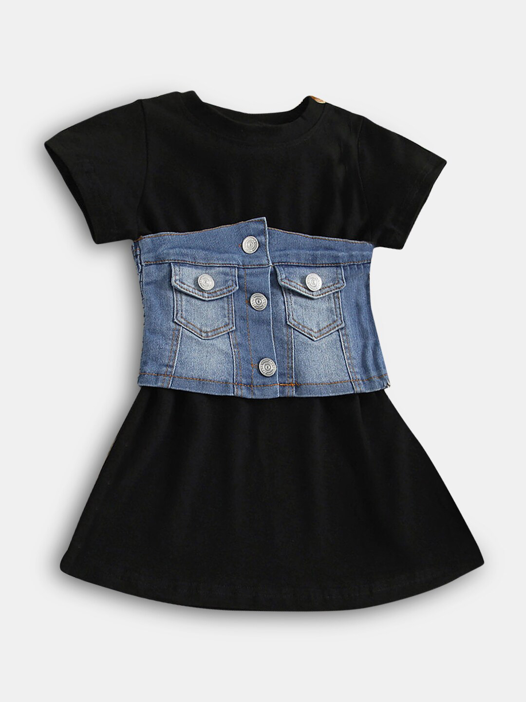 

Hopscotch Girls Black & Blue Solid A Line Dress