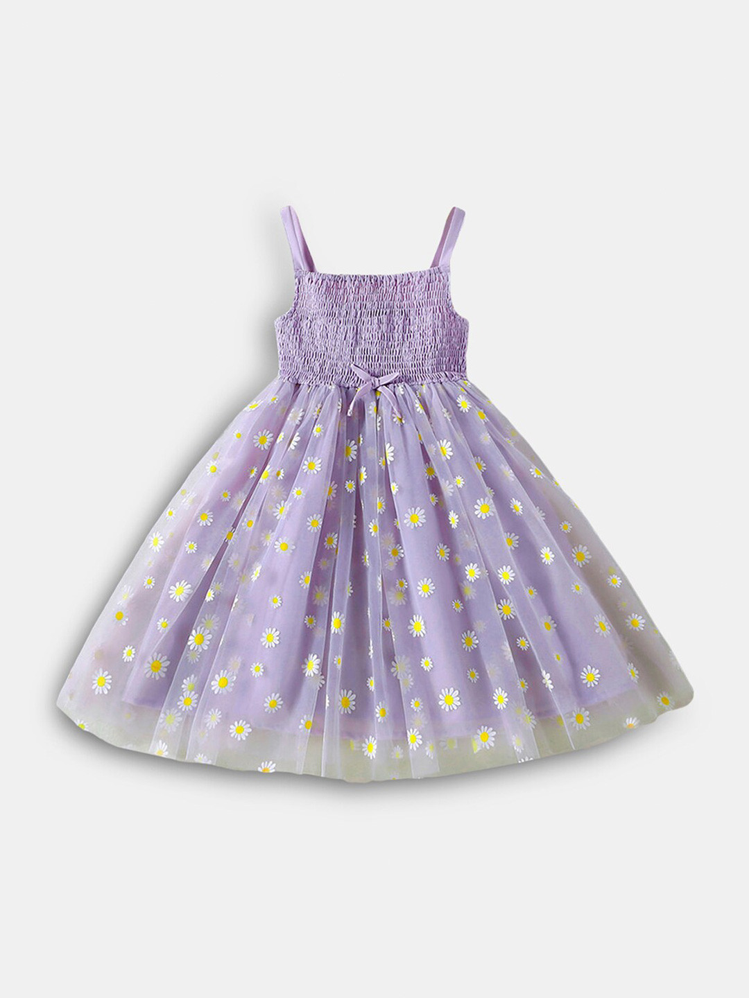 

Hopscotch Girls Purple Smocked Floral Printed Fit & Flare Dress
