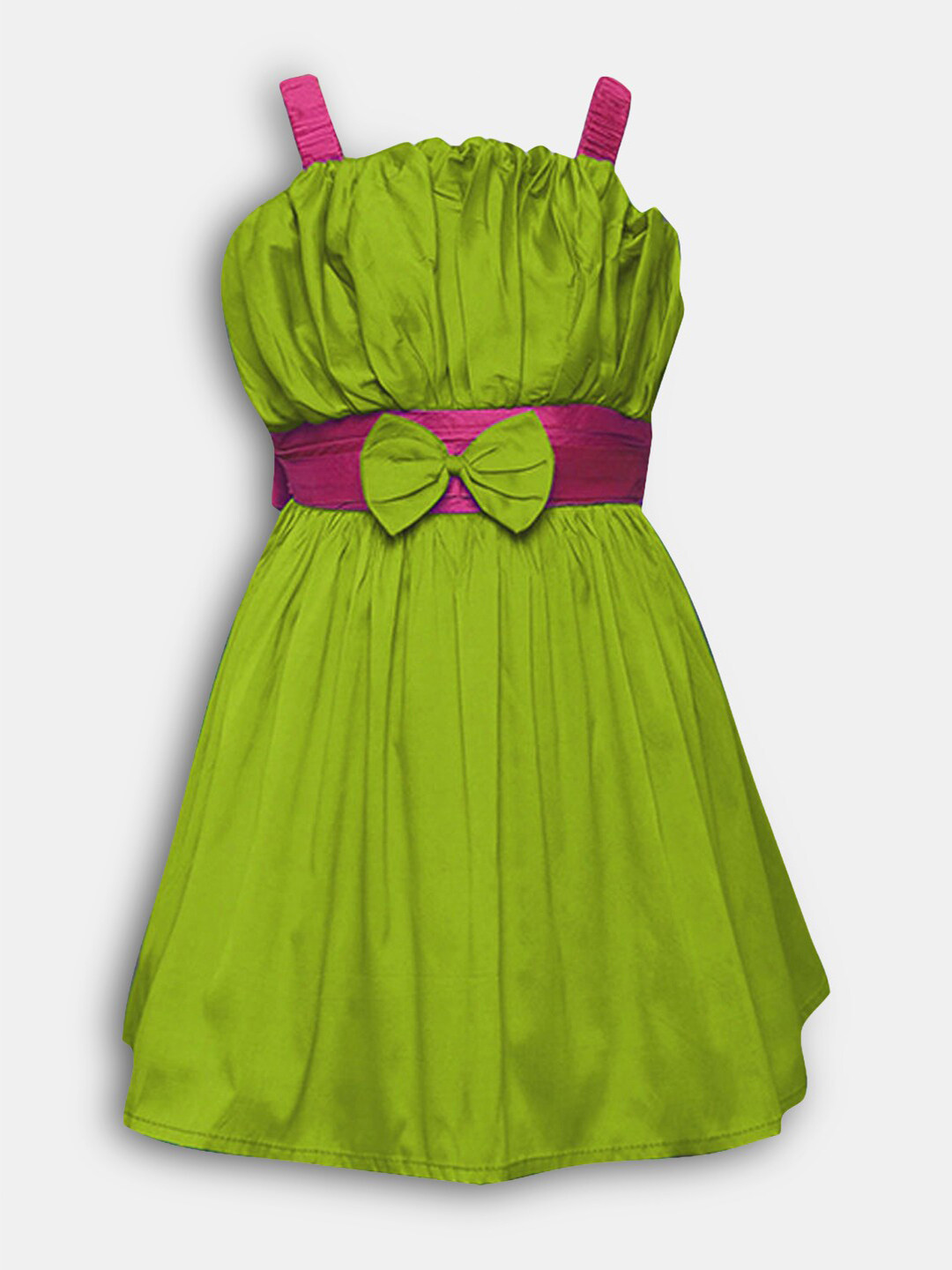 

Hopscotch Girls Green & Magenta Bow Applique Party Dress