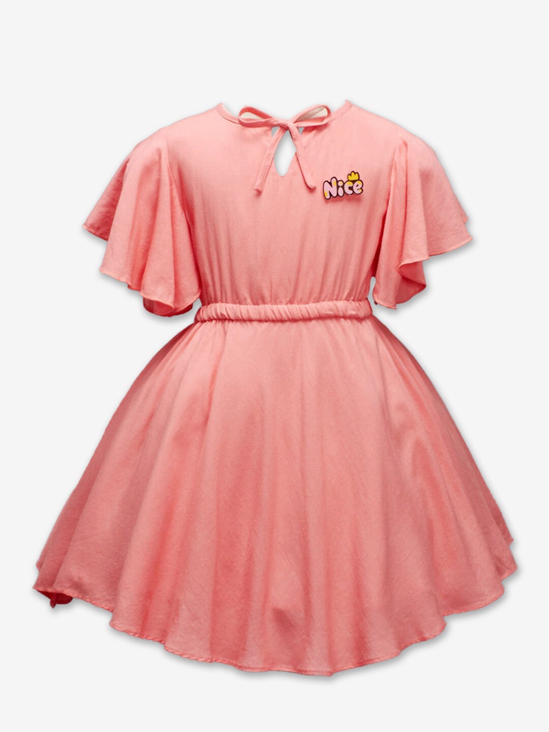 

Hopscotch Girls Peach-Coloured Tie-Up Neck Peplum Dress
